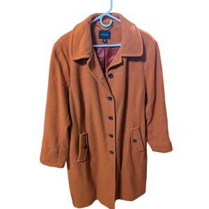 Lands End Women's Peacoat Orange Pumpkin Wool Cashmere Blend Coat Size 20W